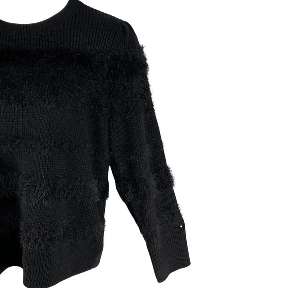 Calvin Klein Womens L Black Fuzzy Textured Knit Sweater Soft Faux Fur Crew Neck - Picture 7 of 16